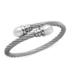 10mm culture pearl and stainless rope bracelet